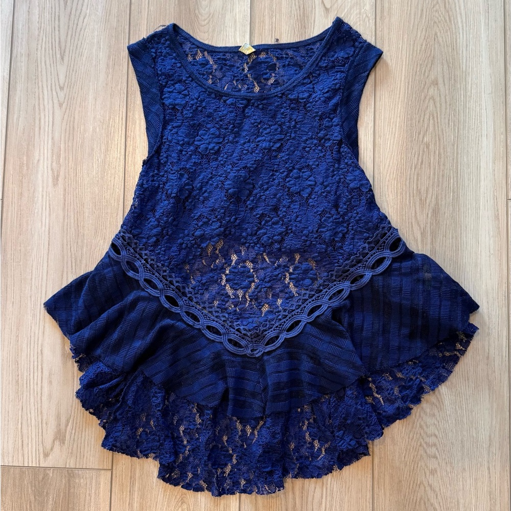 Free People Navy Lace Tank Top Blouse